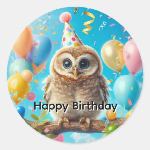 Sticker Rond Joyeux hibou d'anniversaire