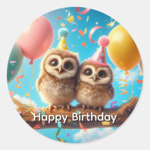 Sticker Rond Joyeux hibou d'anniversaire