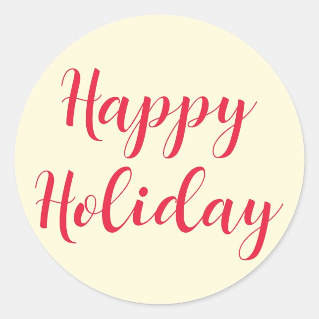 Sticker Rond Joyeux Holiday Red Script Cream Simple (Devant)