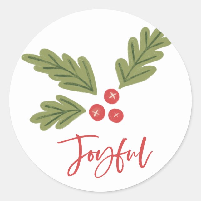 Sticker Rond Joyeux Holly Berry moderne Gras Holiday Rouge (Devant)