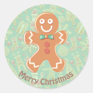 Sticker Rond Joyeux homme en pain d'épice Joyeux Noël
