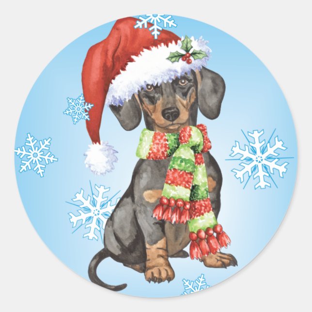 Sticker Rond Joyeux Howlidays Dachshund (Devant)