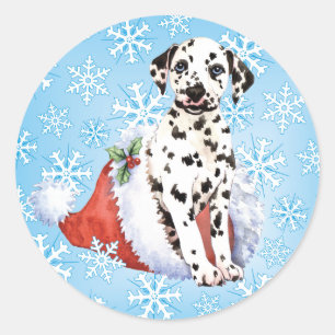 Sticker Rond Joyeux Howlidays Dalmatien