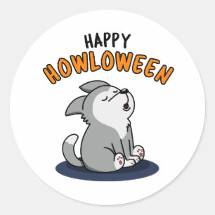 Sticker Rond Joyeux Howloween Funny Chien Pun