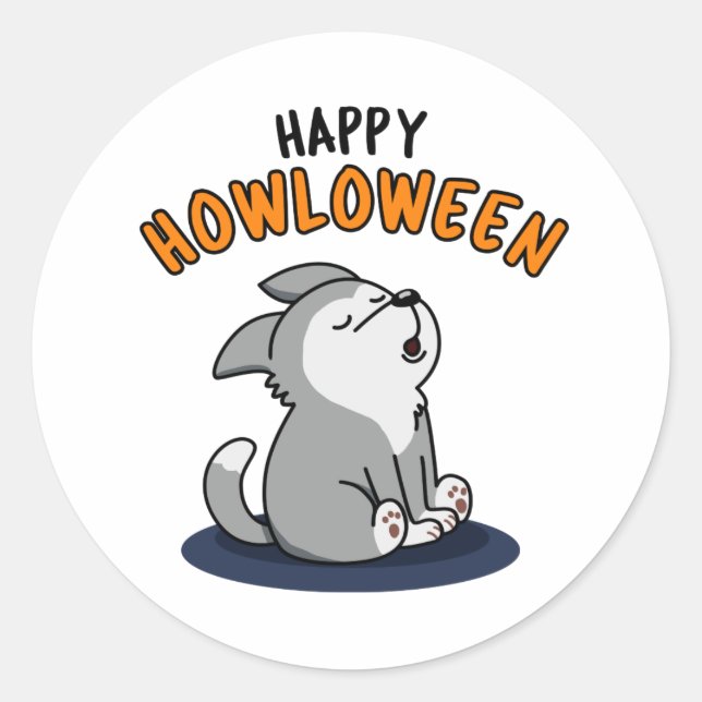 Sticker Rond Joyeux Howloween Funny Chien Pun (Devant)
