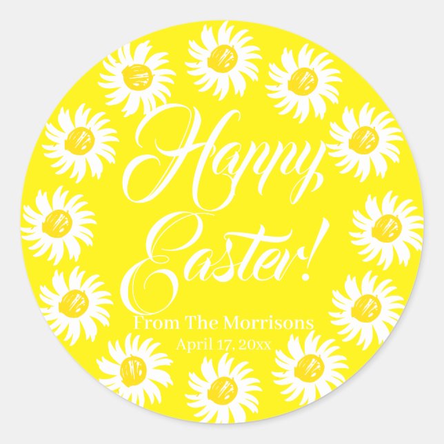 Sticker Rond Joyeux Jaune de Pâques Jaune script personnalisé j (Devant)