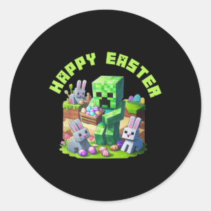 Sticker Rond Joyeux Jeu Vidéo De Pâques Pixel Pour Hommes Femme