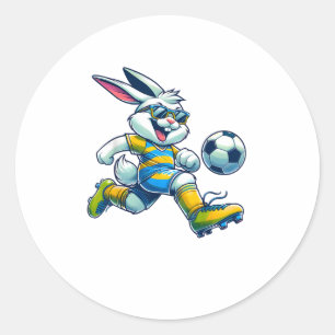 Sticker Rond Joyeux Joueur de football de Pâques Bunny Sport