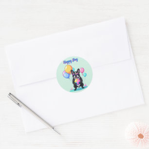 Sticker Rond Joyeux jour de Bouvier français Bulldog français 
