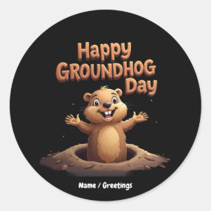 Sticker Rond Joyeux Jour de la Marmotte Célébrez avec humour et