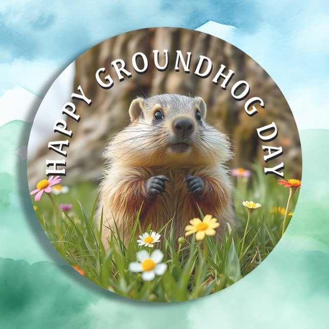 Sticker Rond Joyeux Jour de la Marmotte ! Cute (Créateur téléchargé)