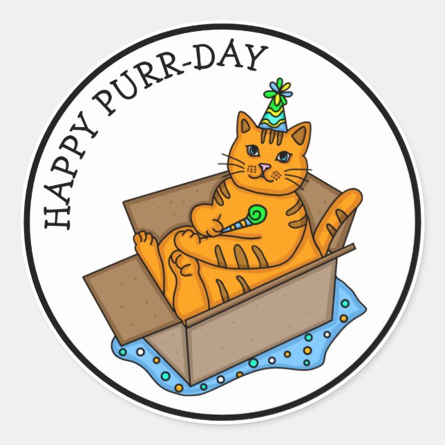 Sticker Rond Joyeux Jour de la Purr | Anniversaire de chats (Devant)
