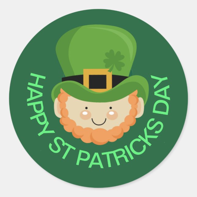 Sticker Rond Joyeux Jour de la Saint Patrick leprechaun (Devant)