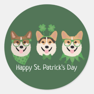 Sticker Rond Joyeux Jour de la Saint Patrick Pembroke Welsh Cor