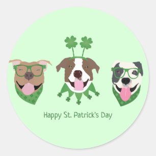Sticker Rond Joyeux Jour de la Saint Patrick Pit Bull Dogs