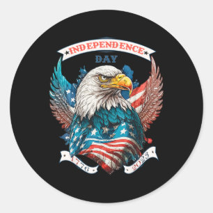 Sticker Rond Joyeux Jour de l'Indépendance Aigle Américain Et D