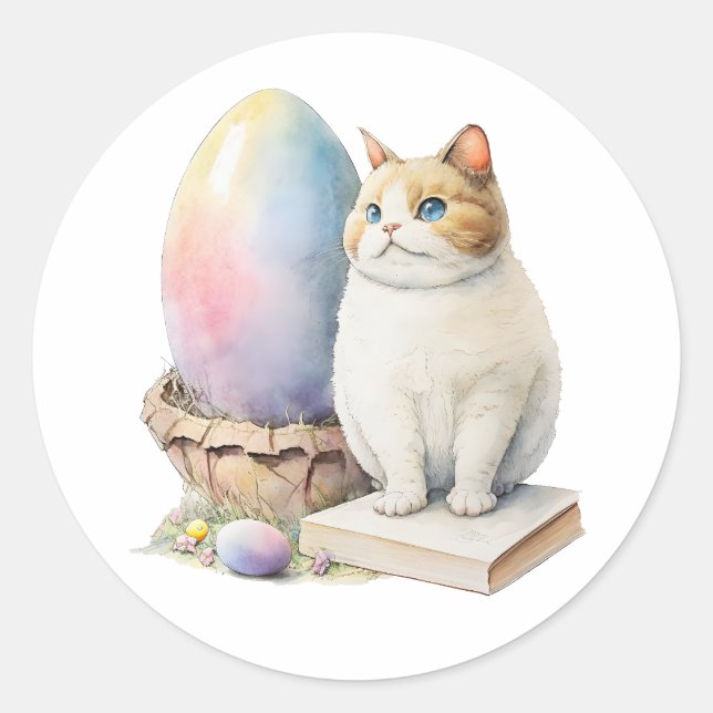 Sticker Rond Joyeux Jour de Pâques, Chat de Pâques (Devant)