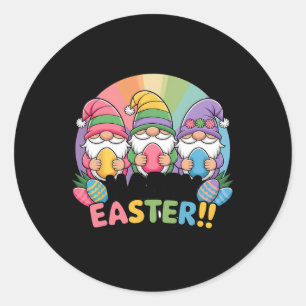 Sticker Rond Joyeux jour de Pâques Gnomies Lapin Joyeux Gnome d