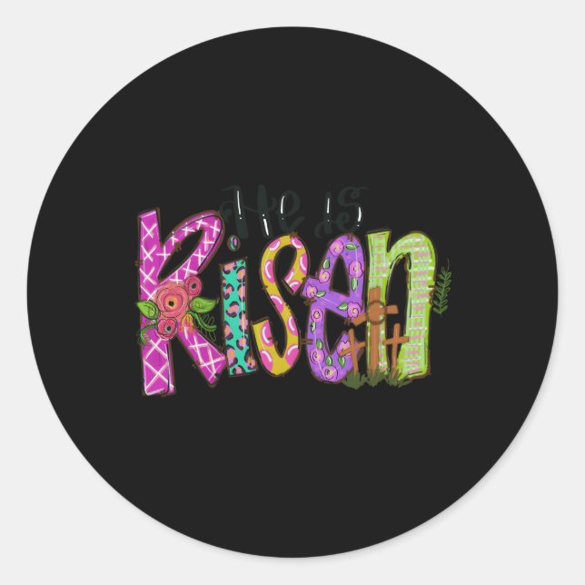 Sticker Rond Joyeux Jour de Pâques Il Est Ressuscité Pâques Chr (Devant)