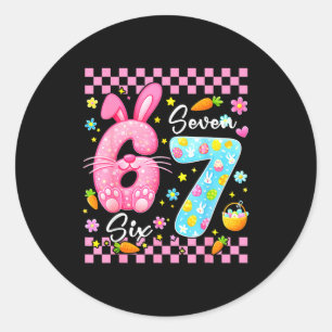 Sticker Rond Joyeux jour de Pâques jolies filles lapin de Pâque