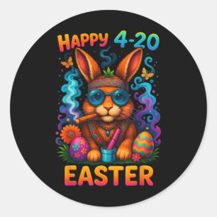 Sticker Rond Joyeux Jour de Pâques lapin Fumer mauvaises herbes