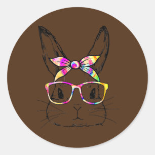 Sticker Rond Joyeux jour de Pâques lapin mignon lapin face Tie