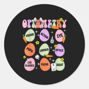 Sticker Rond Joyeux jour de Pâques Optométrie Lapin Œufs Médeci