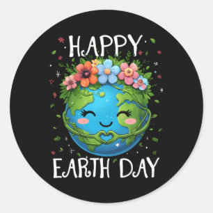 Sticker Rond Joyeux Jour des terres Coeur Floral Jour des terre