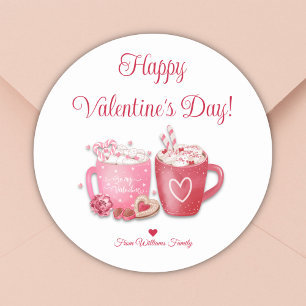 Sticker Rond joyeux jour des valentines, chocolat chaud rose ro