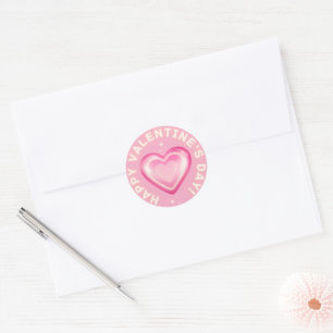 Sticker Rond joyeux jour des valentines, rose et rouge, coeurs 