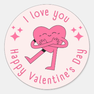 Sticker Rond joyeux jour des valentines, rose et rouge, coeurs