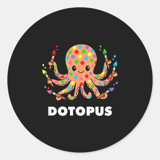 Sticker Rond Joyeux Jour Dot Octopus Dotopus Funny Pun Animal (Devant)