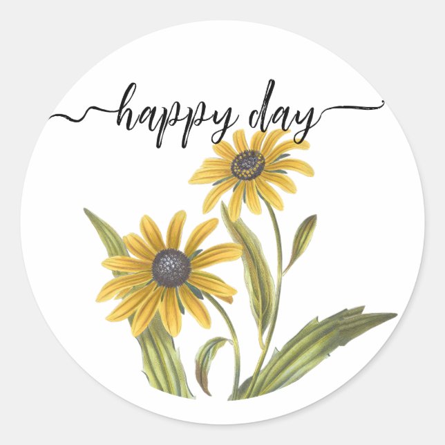 Sticker Rond Joyeux Jour Jaune Daisy Motivationnel Ami Enseigna (Devant)