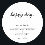 Sticker Rond Joyeux Jour Nettoyer Simple Moderne Enregistrer la<br><div class="desc">Joyeux Jour Nettoyer Simple Moderne Enregistrer la date</div>