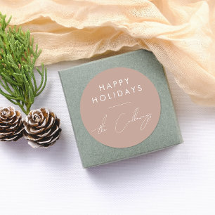 Sticker Rond Joyeux jours fériés et script Nom de famille Noël
