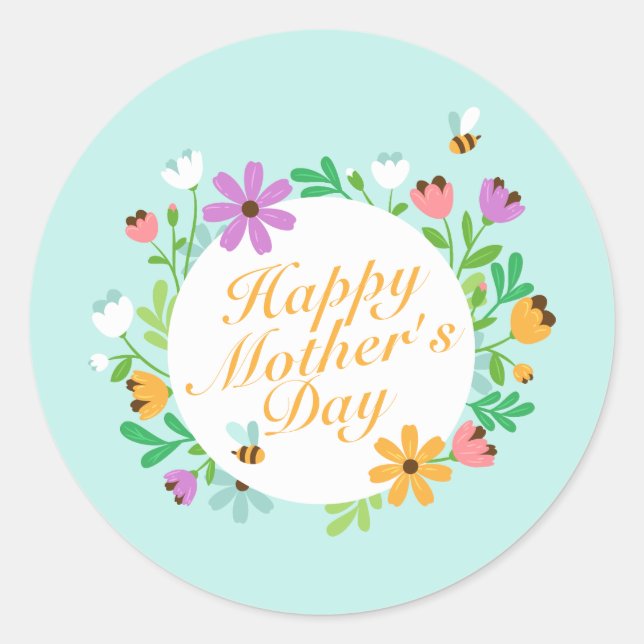 Sticker Rond Joyeux Joyeux Fête des Mères Floral | Sceau à coll (Devant)