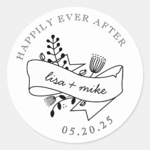 Sticker Rond Joyeux Joyeux Fleur De Main Après Mariage