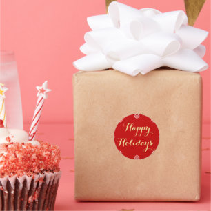 Sticker Rond Joyeux Joyeux Snowflakes Rouge Faux Or