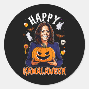 Sticker Rond Joyeux Kamalaween Citrouille Harris Halloween Usa