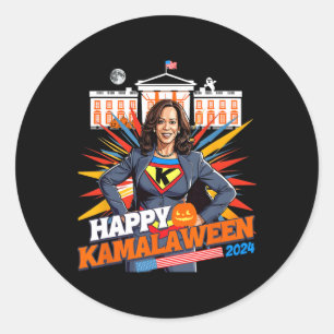 Sticker Rond Joyeux Kamalaween Kamala Harris Halloween Chat Lad