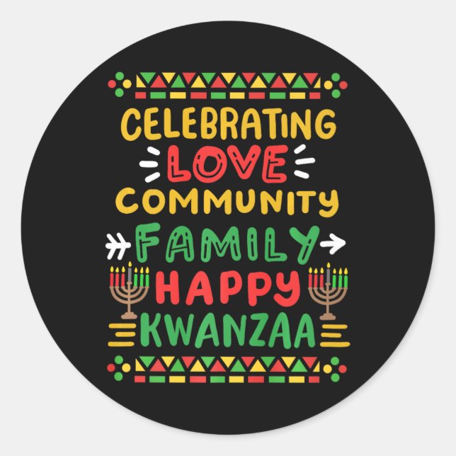 Sticker Rond Joyeux Kwanzaa célébrant l'amour Commune Famille H (Devant)