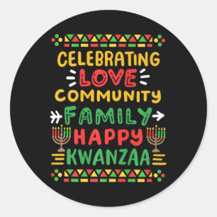 Sticker Rond Joyeux Kwanzaa célébrant l'amour Commune Famille H