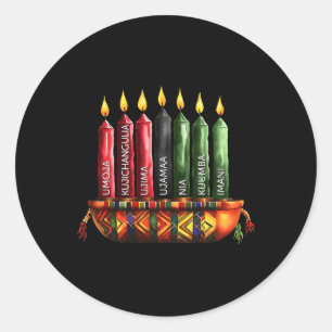 Sticker Rond Joyeux Kwanzaa Kinara Sept Bougies Principes De K