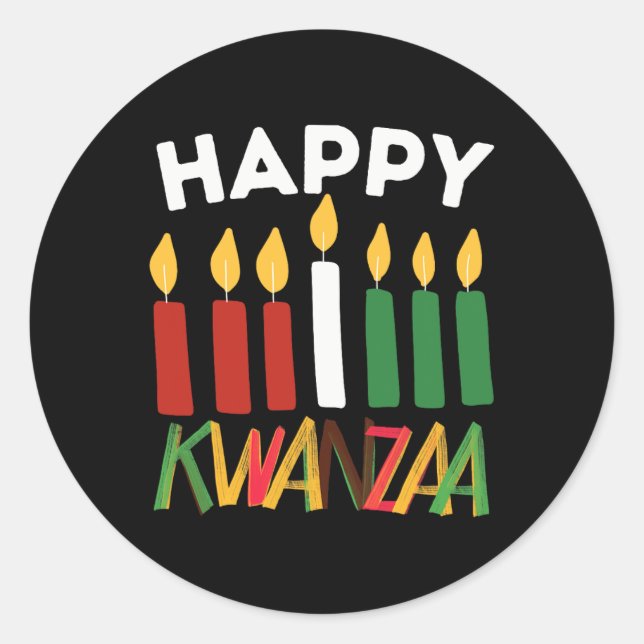 Sticker Rond Joyeux Kwanzaa Kinara Sept Bougies Principes De K (Devant)