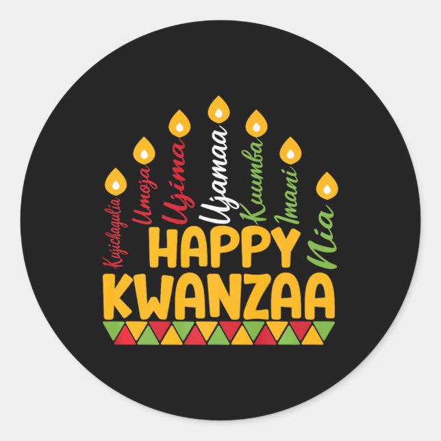 Sticker Rond Joyeux Kwanzaa Kinara Sept Bougies Principes De K (Devant)