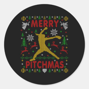 Sticker Rond Joyeux Lancement Pitchmas Fastpitch Softll Lanceur