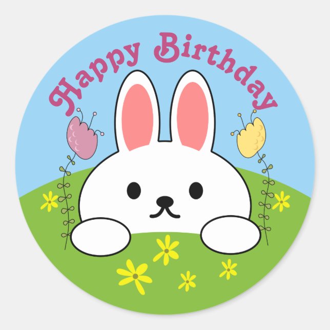 Sticker Rond Joyeux lapin d'anniversaire (Devant)