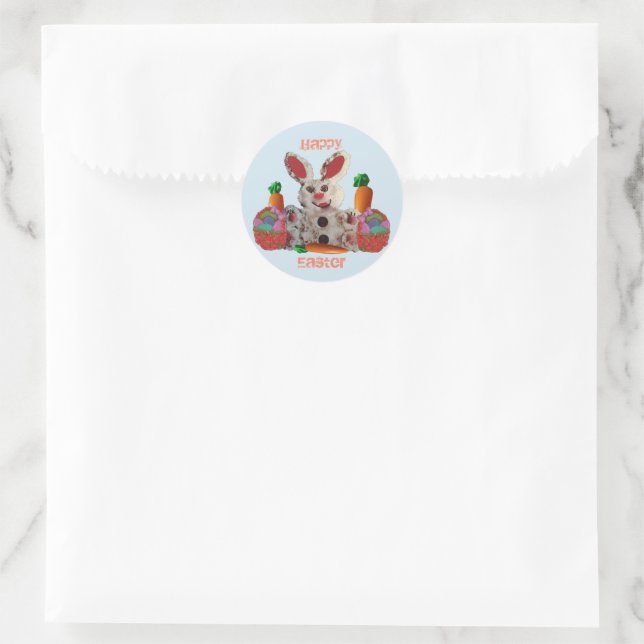 Sticker Rond Joyeux Lapin de Pâques (Sac)
