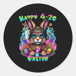 Sticker Rond Joyeux lapin de Pâques Fumer mauvaise herbe drôle
