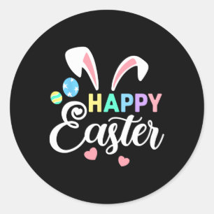 Sticker Rond Joyeux lapin de Pâques Oeufs de Pâques Rabbit Orei